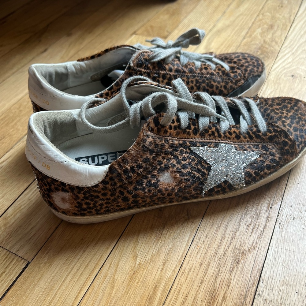 Authentic Golden Goose Superstar leopard print calf hair Sneakers Sz 39 RRP$625